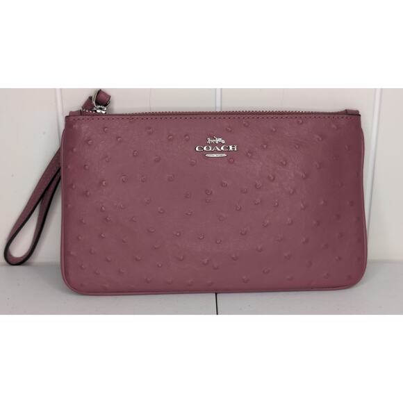 Coach Large Wristlet Ostrich-embossed leather Zip-top closure w/ Wrist strap - Picture 1 of 4